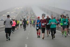 Seattle Marathon course through the dense fog