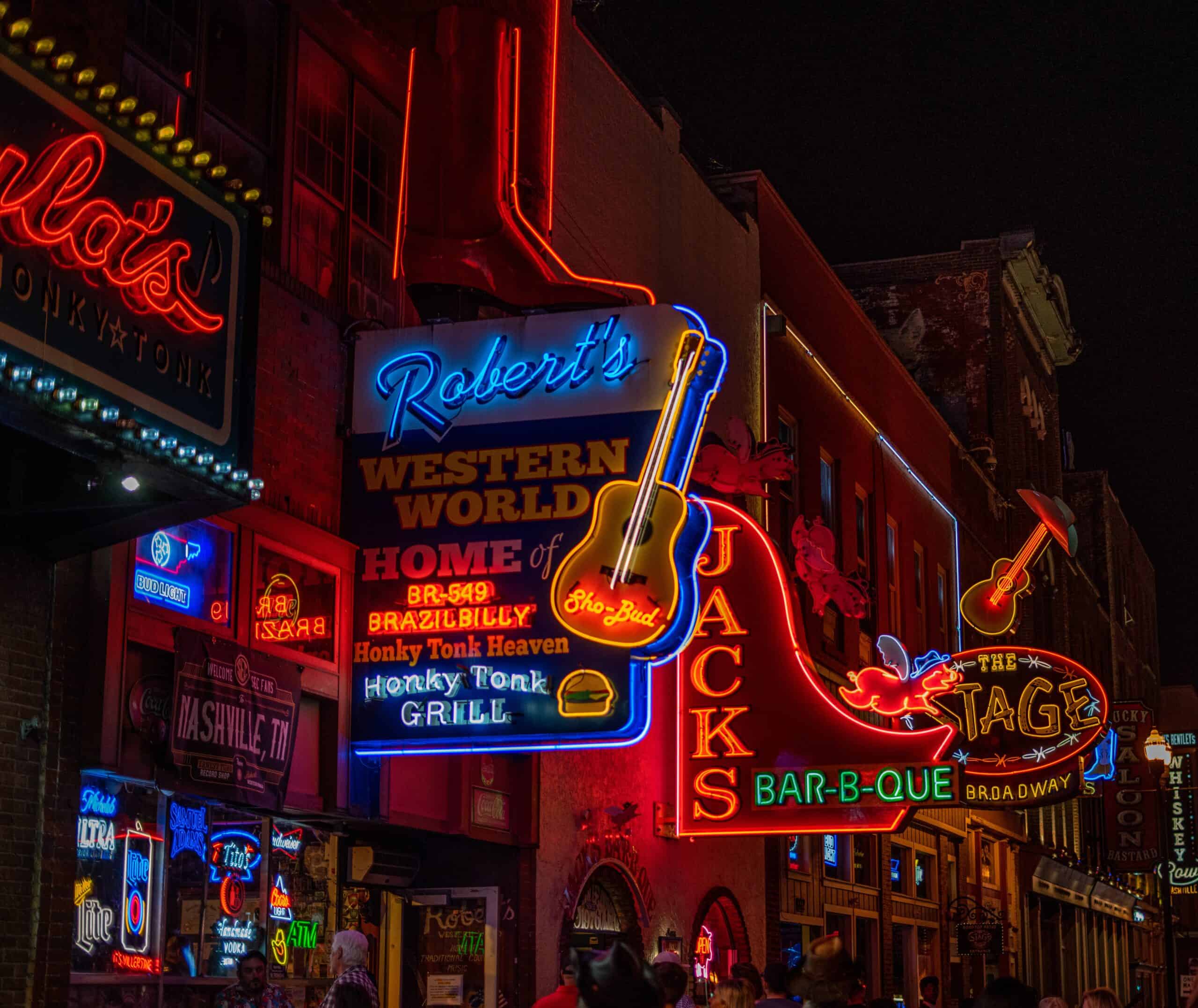 Broadway, Nashville's center street full of bars and honkey tonks, the site of many Nashville half marathons.