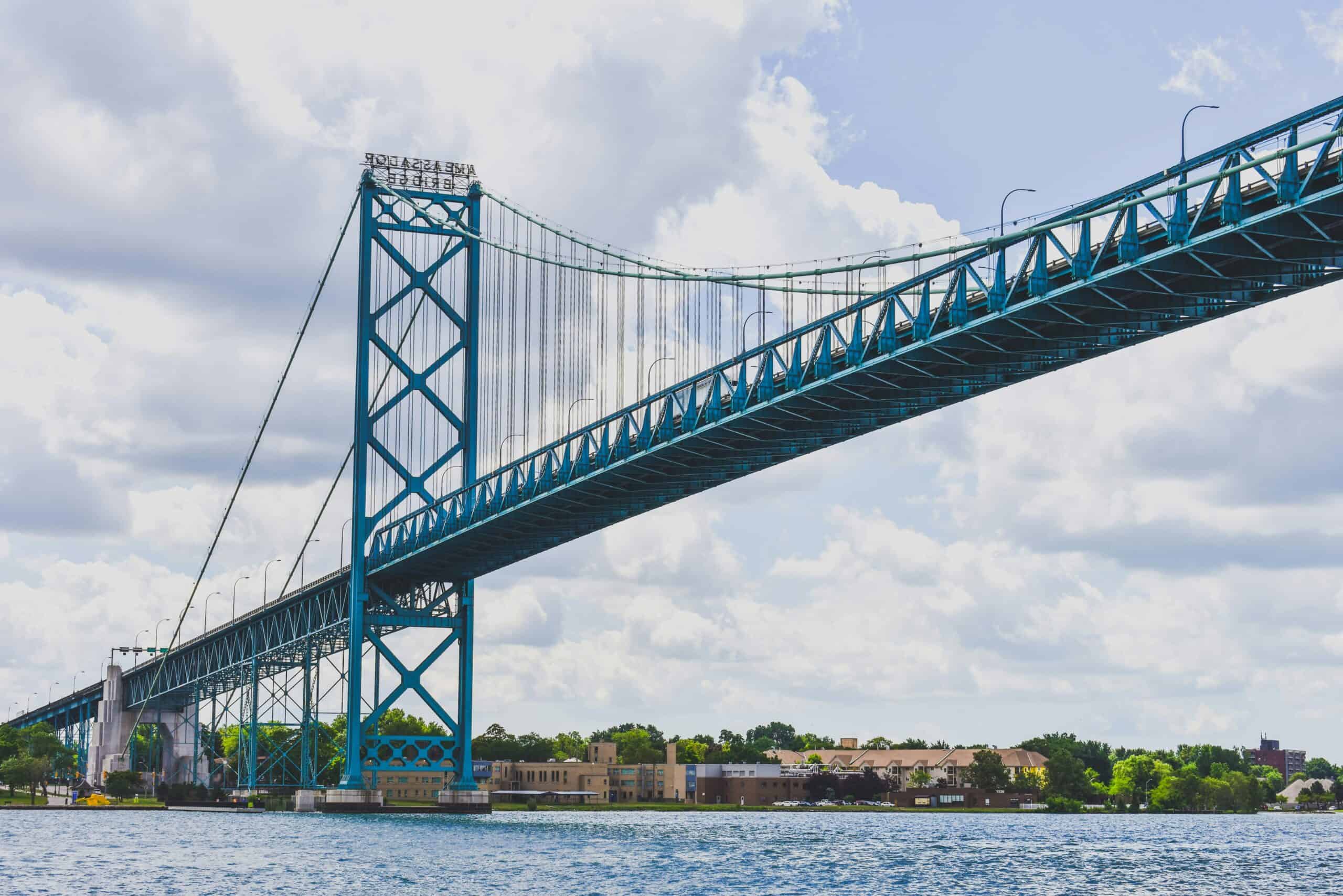 The Ambassador Bridge in Detroit. The Detroit Free Press Marathon bridge between the United States and Canada.